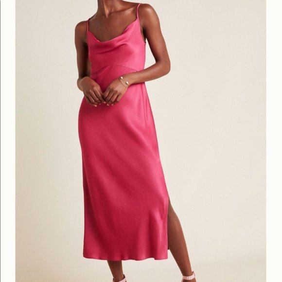 Anthropologie Dresses & Skirts - NWT Anthropologie Elyse Bias Slip Raspberry Midi Dress Size XL